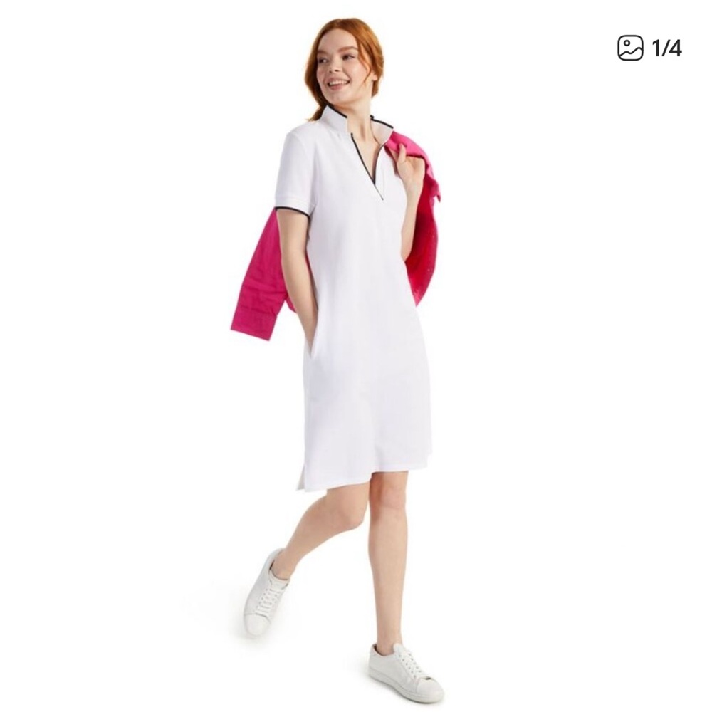 Charter Club White with Navy Trim Collar Polo Style Dress